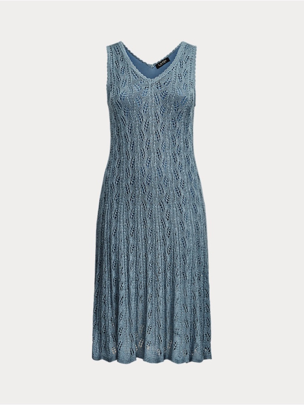 Ralph Lauren Pointelle Dress Knit Sleeveless A Line Midi Linen Blue Size Medium